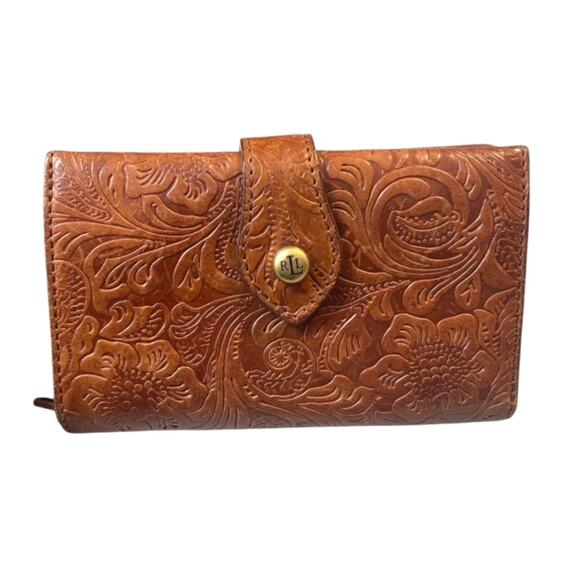 Lauren Ralph Lauren Tooled Leather Wallet – Floral Western Embossed Brown - Picture 4 of 9